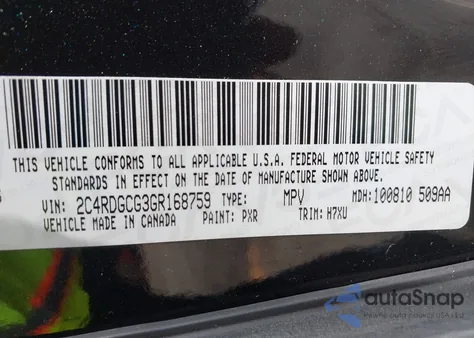 2016 Dodge Grand Caravan Sxt from USA, damaged, VIN 2C4RDGCG3GR168759